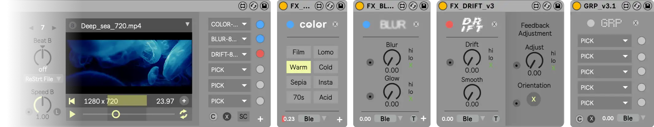 Connect video effect moduls in Ableton Live